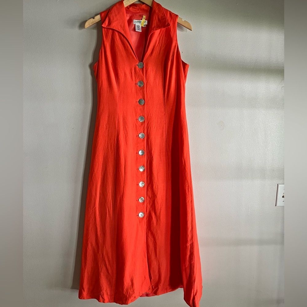Vintage Coldwater Creek Orange Linen Blend Dress 8 Button Front Y2K Cottagecore - Picture 2 of 9